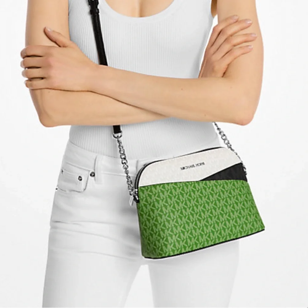 Michael Kors Jet Set Travel Color-Block Signature Logo Crossbody  Jangle Green